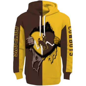wyoming cowboys heartbeat graphic brown hoodie best selling