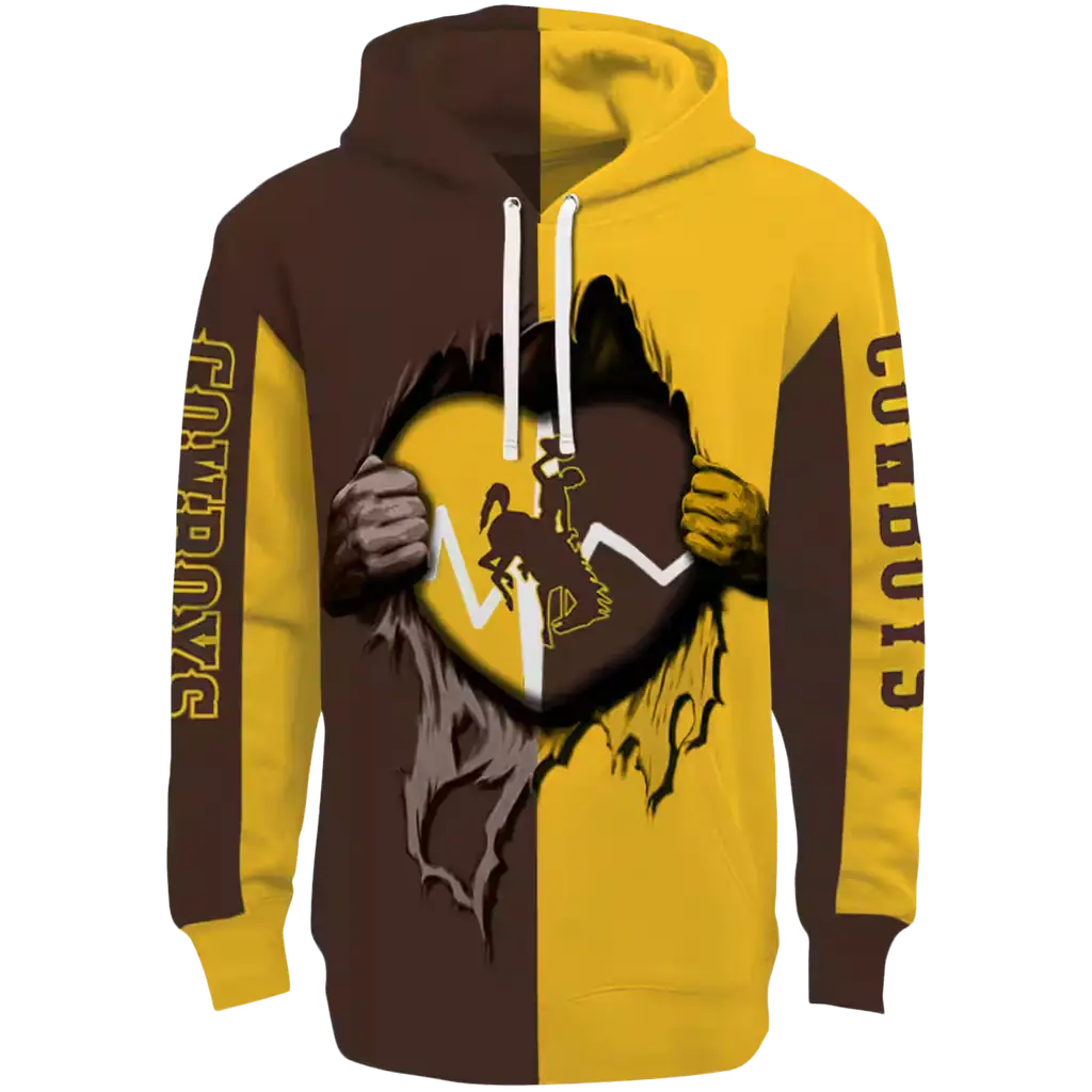 wyoming cowboys heartbeat graphic brown hoodie best selling wyoming cowboys heartbeat graphic brown hoodie best selling