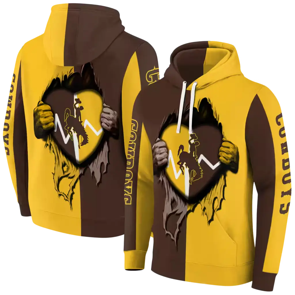 wyoming cowboys heartbeat graphic brown hoodie fashion forward wyoming cowboys heartbeat graphic brown hoodie fashion forward