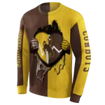 wyoming cowboys heartbeat graphic brown hoodie best selling