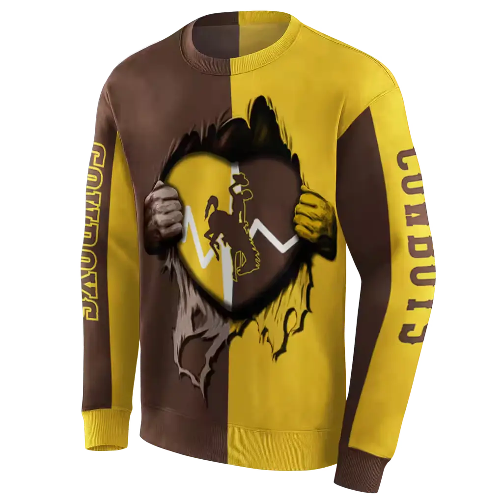 wyoming cowboys heartbeat graphic brown hoodie new arrival wyoming cowboys heartbeat graphic brown hoodie new arrival