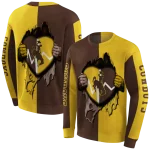 wyoming cowboys heartbeat graphic brown hoodie best selling