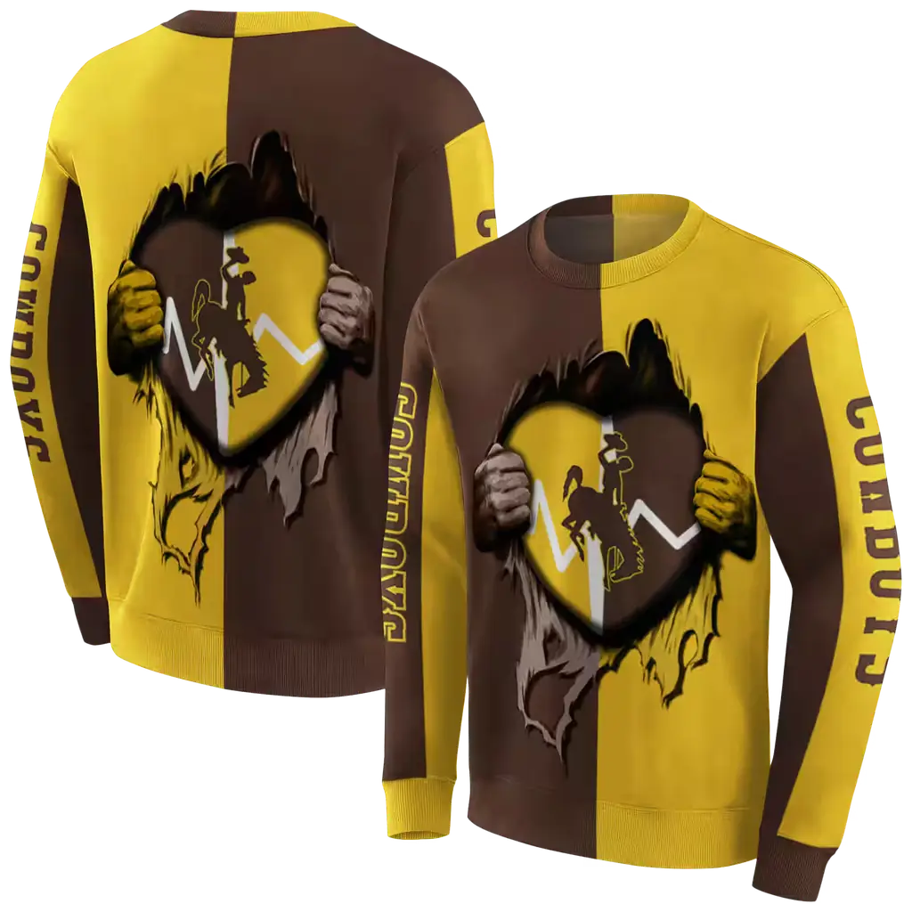 wyoming cowboys heartbeat graphic brown hoodie premium grade wyoming cowboys heartbeat graphic brown hoodie premium grade