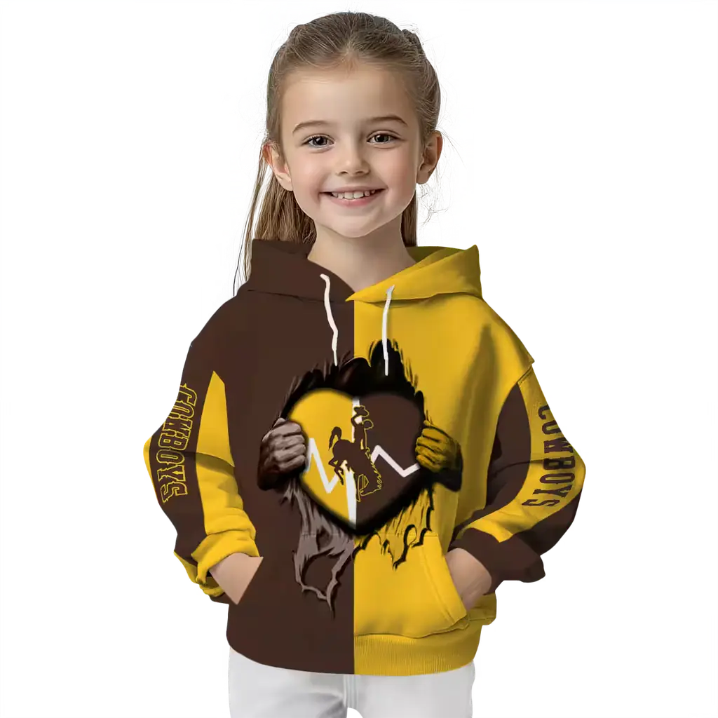 wyoming cowboys heartbeat graphic brown hoodie top rated wyoming cowboys heartbeat graphic brown hoodie top rated