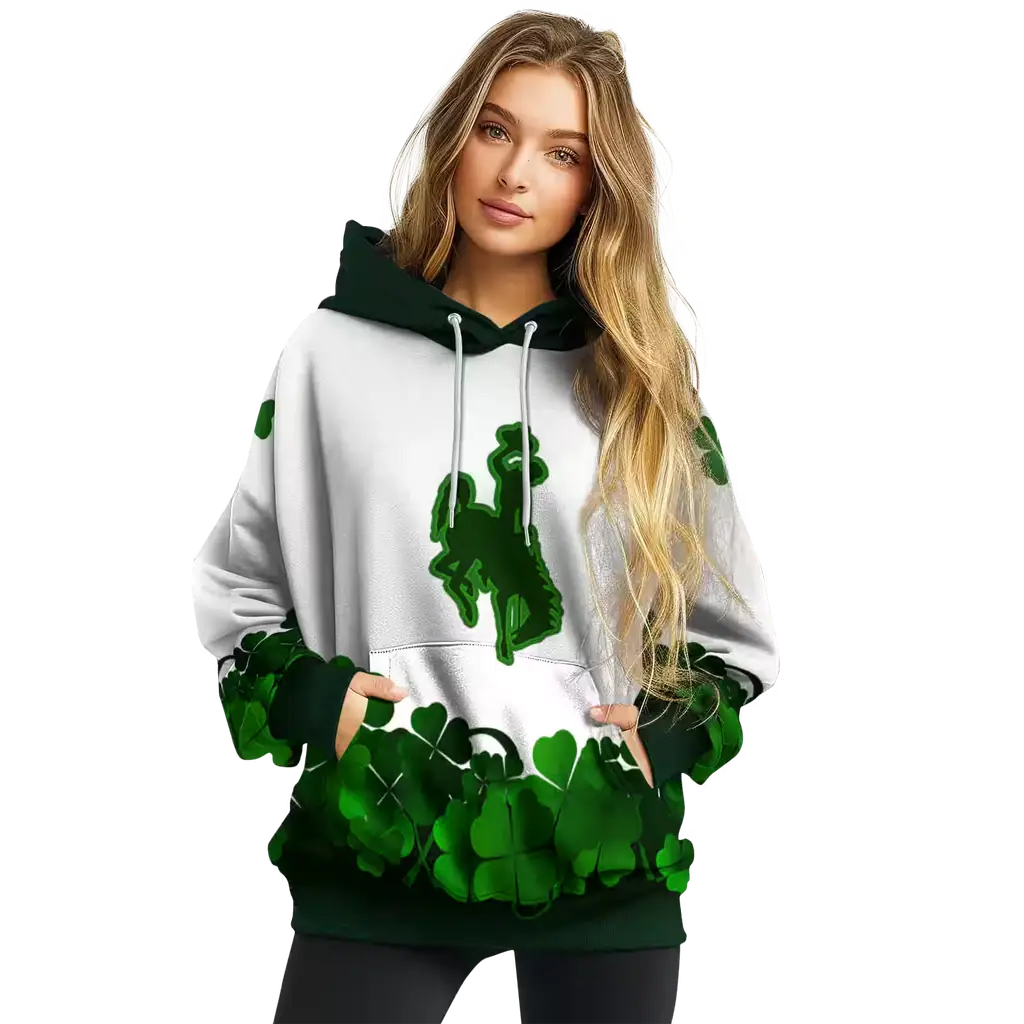 wyoming cowboys lucky motif white green hoodie high quality wyoming cowboys lucky motif white green hoodie high quality