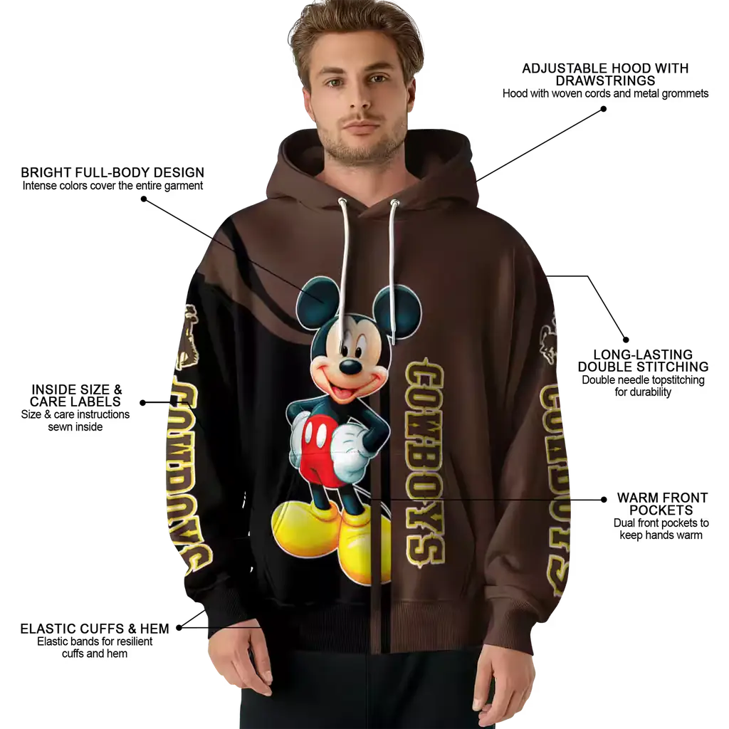 wyoming cowboys mickey mouse brown black hoodie latest model wyoming cowboys mickey mouse brown black hoodie latest model