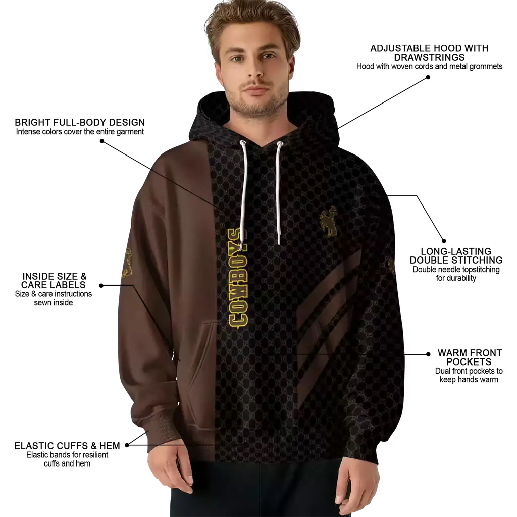 wyoming cowboys monogram pattern brown hoodie latest model wyoming cowboys monogram pattern brown hoodie latest model