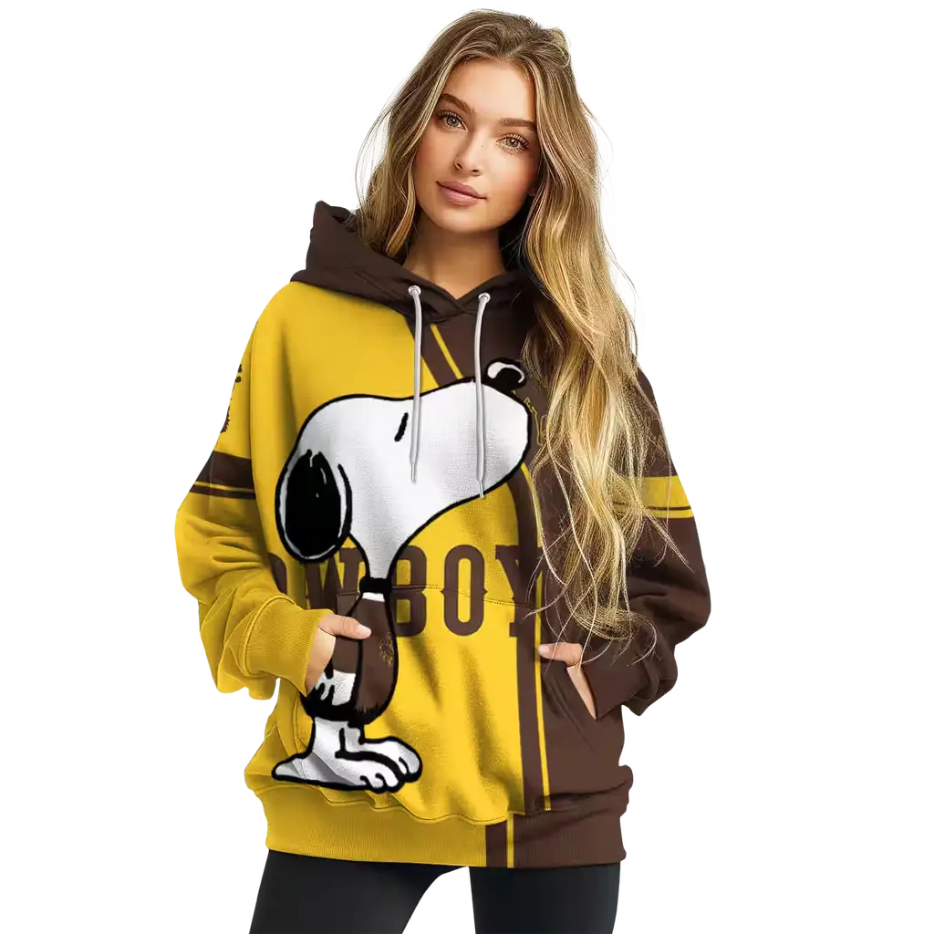 wyoming cowboys playful snoopy brown hoodie high quality wyoming cowboys playful snoopy brown hoodie high quality