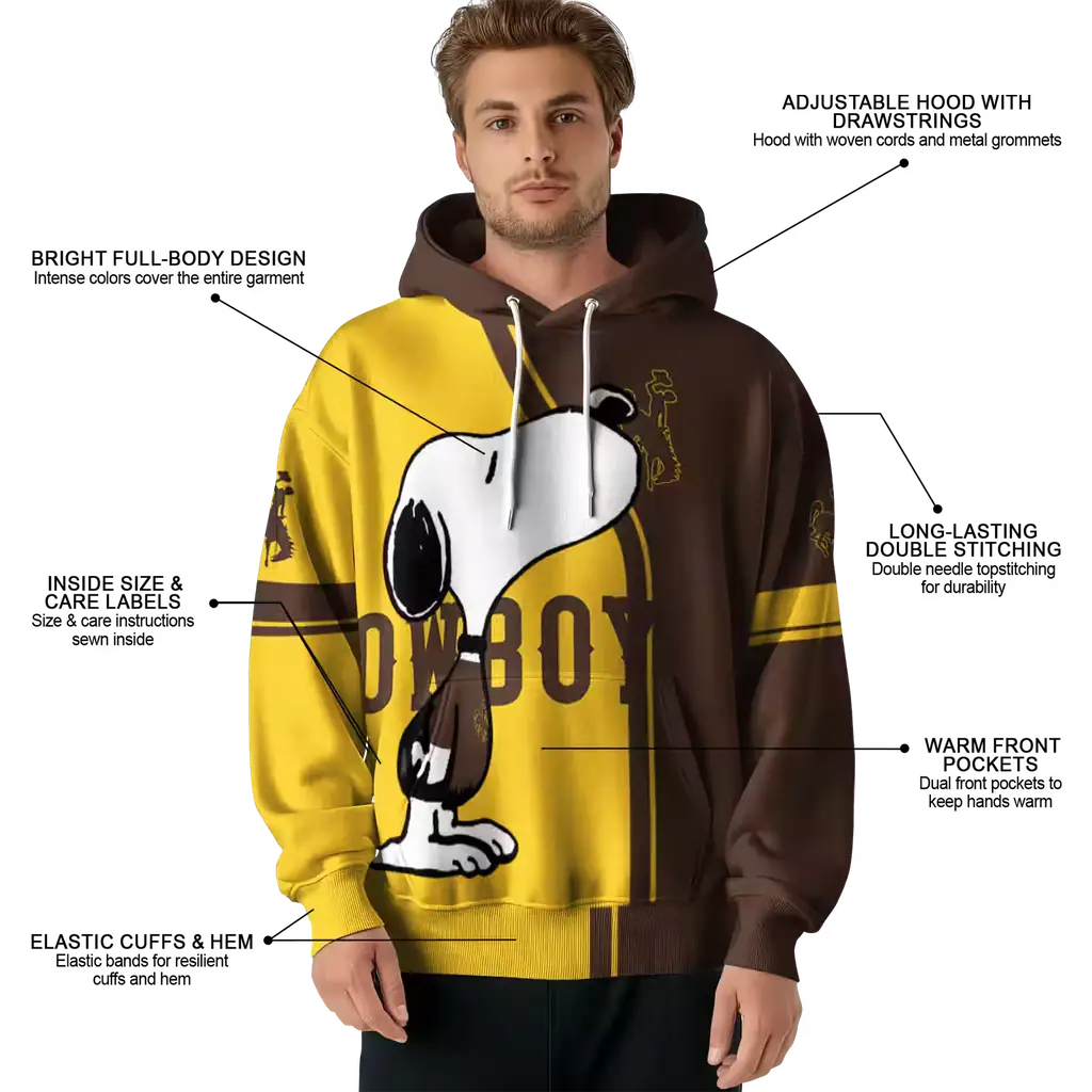 wyoming cowboys playful snoopy brown hoodie latest model wyoming cowboys playful snoopy brown hoodie latest model