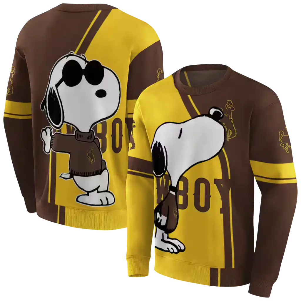 wyoming cowboys playful snoopy brown hoodie premium grade wyoming cowboys playful snoopy brown hoodie premium grade