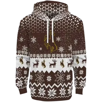wyoming cowboys reindeer motif brown hoodie best selling