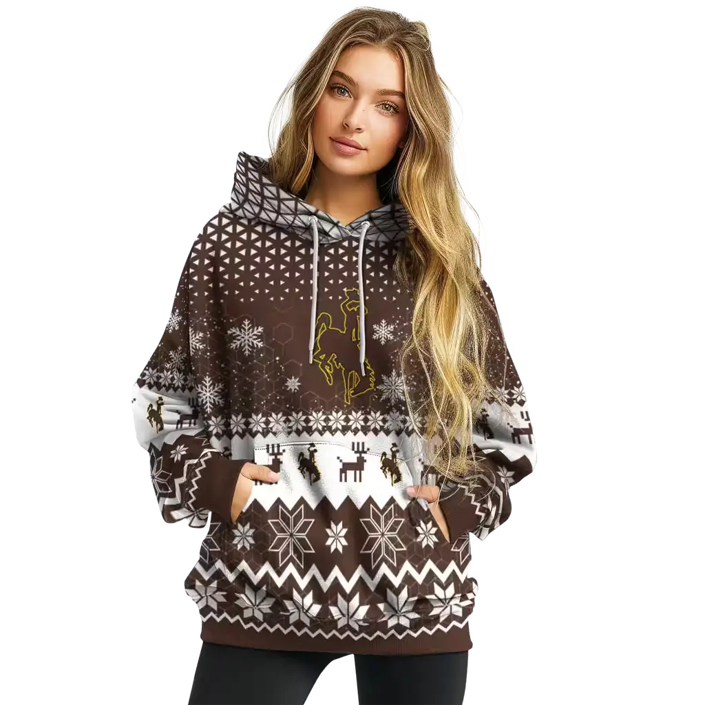wyoming cowboys reindeer motif brown hoodie high quality wyoming cowboys reindeer motif brown hoodie high quality