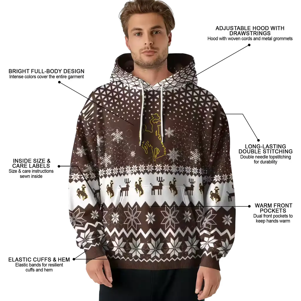 wyoming cowboys reindeer motif brown hoodie latest model wyoming cowboys reindeer motif brown hoodie latest model