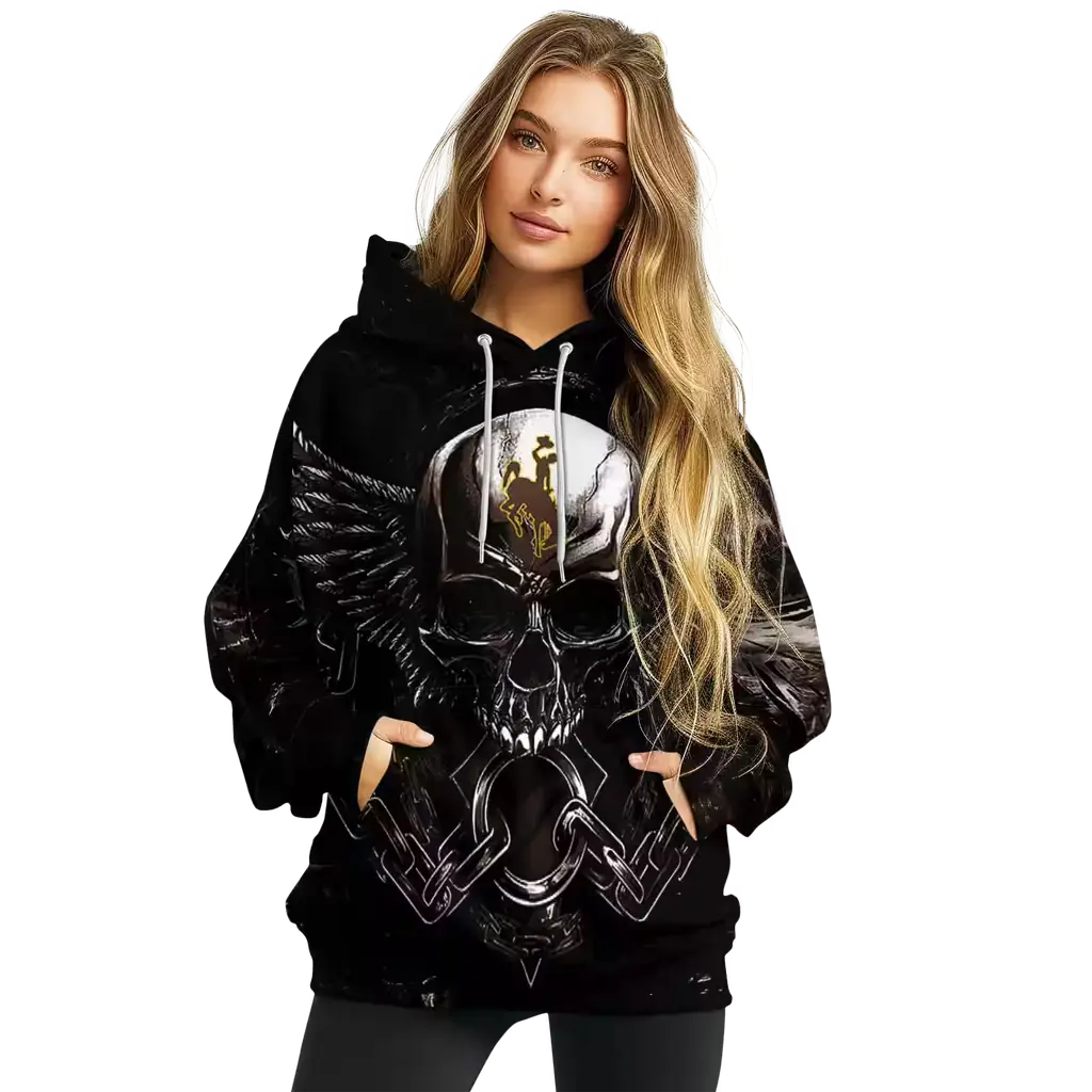 wyoming cowboys skull artwork brown black hoodie high quality wyoming cowboys skull artwork brown black hoodie high quality