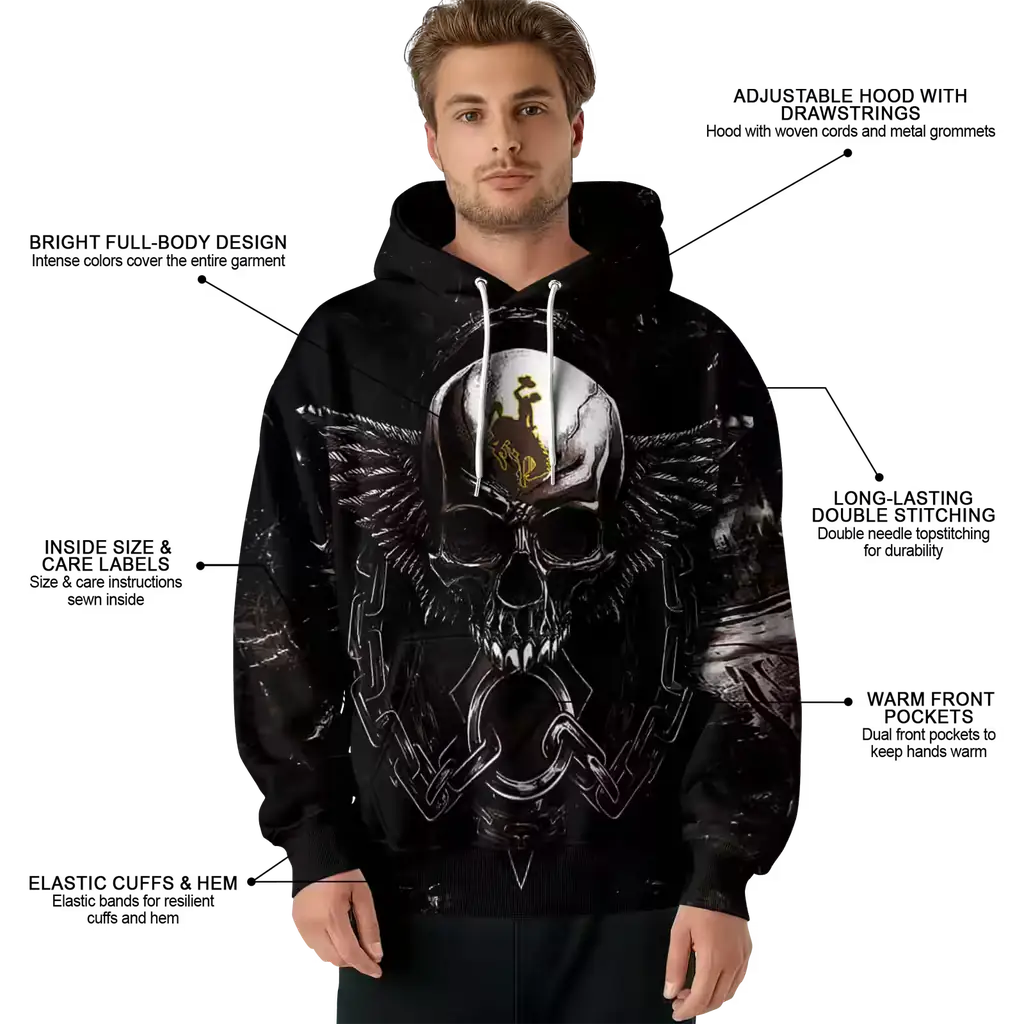 wyoming cowboys skull artwork brown black hoodie latest model wyoming cowboys skull artwork brown black hoodie latest model