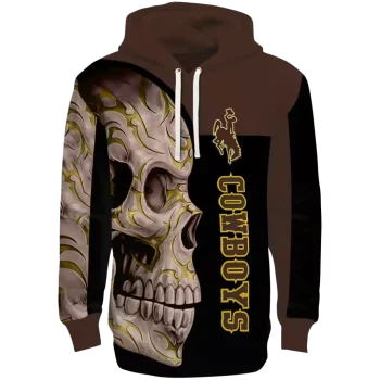 wyoming cowboys skull motif brown black hoodie best selling