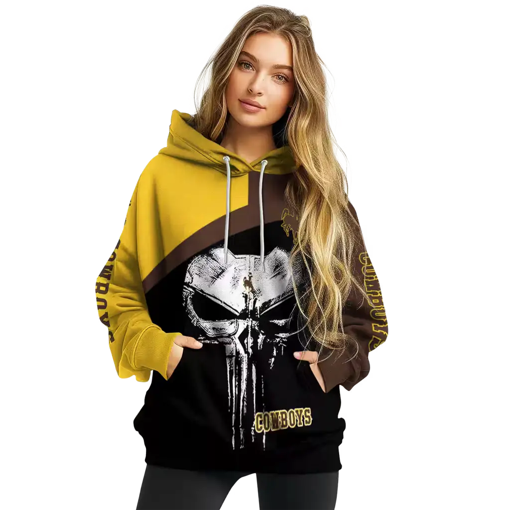 wyoming cowboys skull punisher gold black hoodie high quality wyoming cowboys skull punisher gold black hoodie high quality