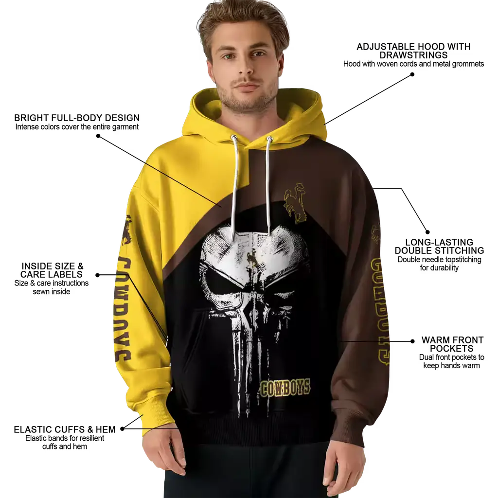wyoming cowboys skull punisher gold black hoodie latest model wyoming cowboys skull punisher gold black hoodie latest model