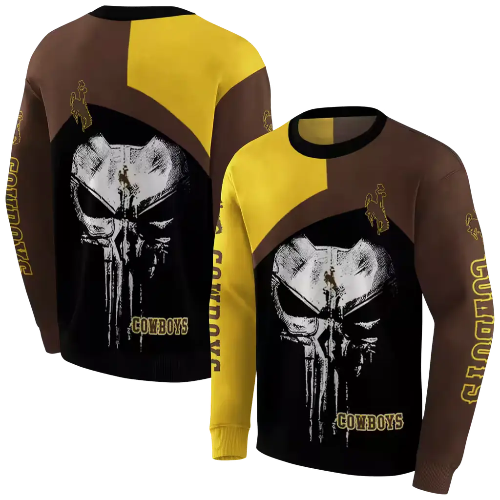wyoming cowboys skull punisher gold black hoodie premium grade wyoming cowboys skull punisher gold black hoodie premium grade