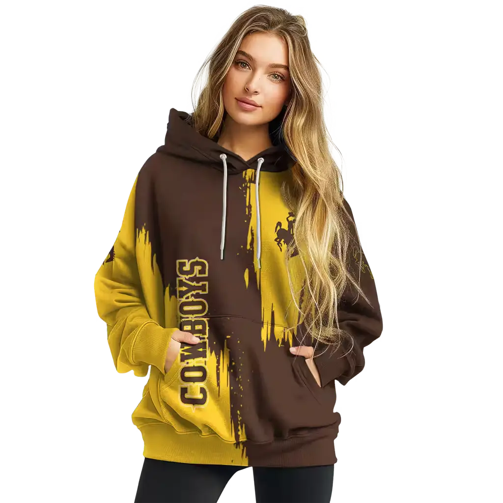 wyoming cowboys splatter effect brown hoodie high quality wyoming cowboys splatter effect brown hoodie high quality