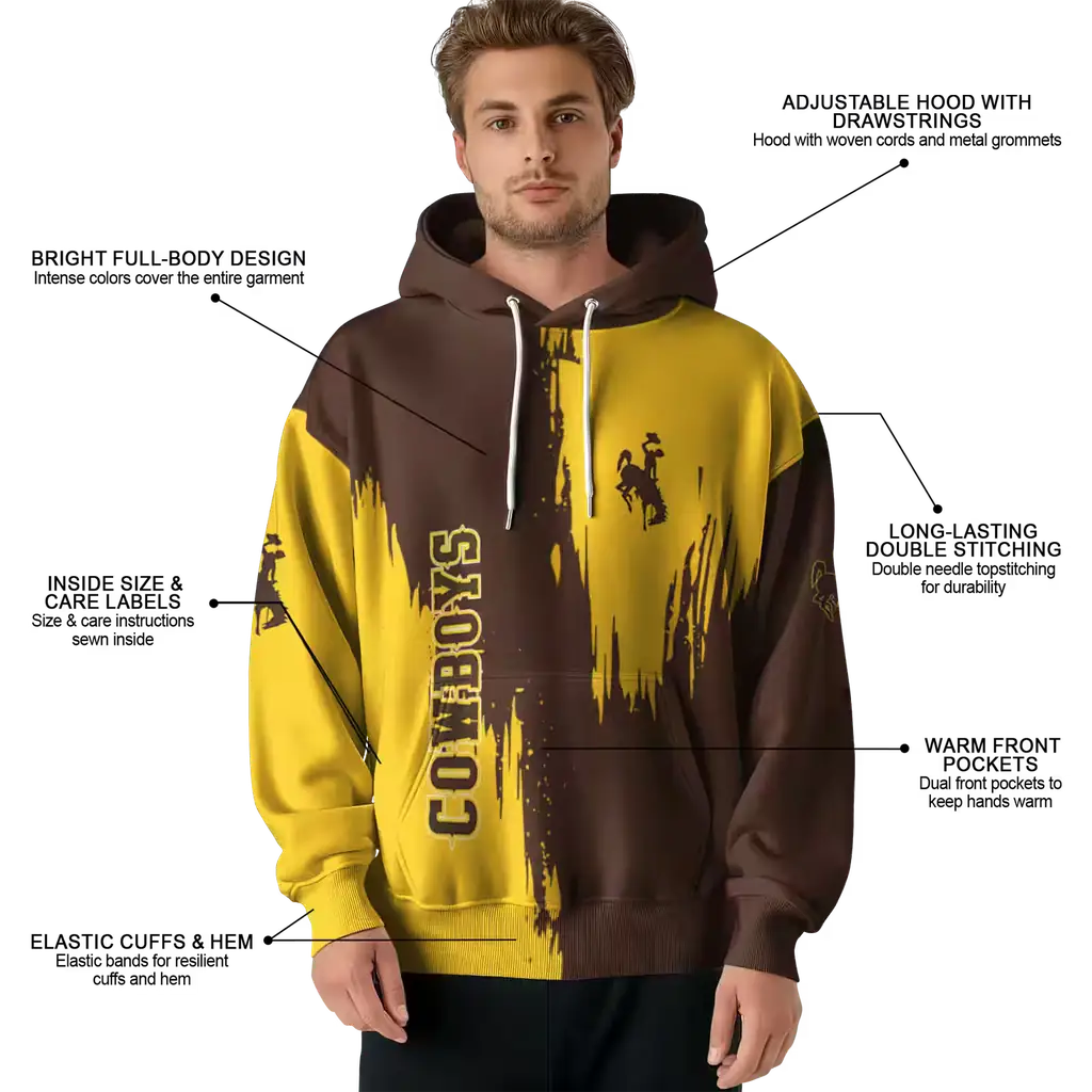 wyoming cowboys splatter effect brown hoodie latest model wyoming cowboys splatter effect brown hoodie latest model