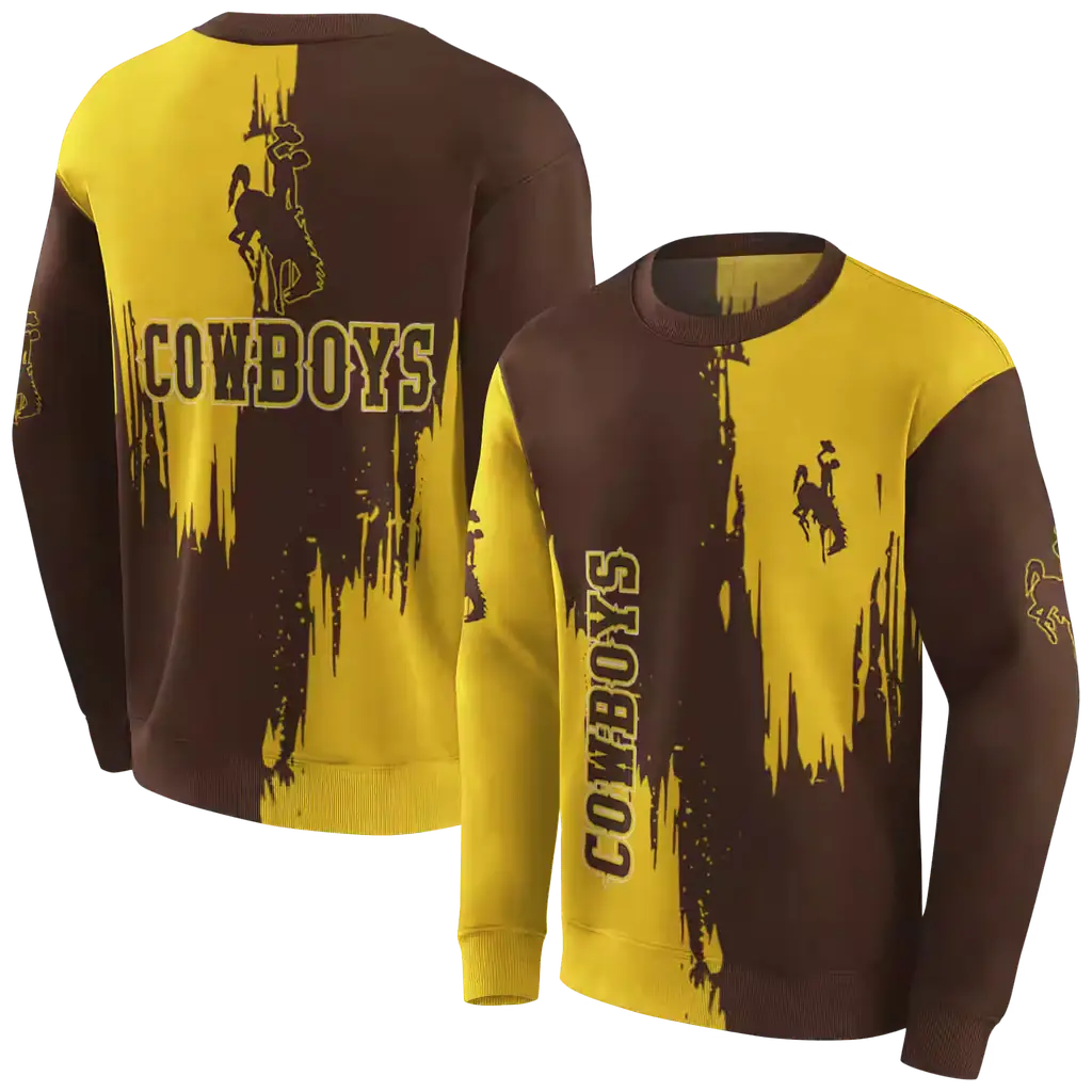 wyoming cowboys splatter effect brown hoodie premium grade wyoming cowboys splatter effect brown hoodie premium grade