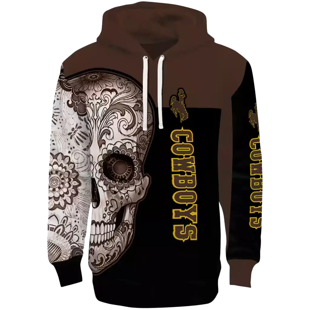 wyoming cowboys sugar skull brown black hoodie best selling wyoming cowboys sugar skull brown black hoodie best selling