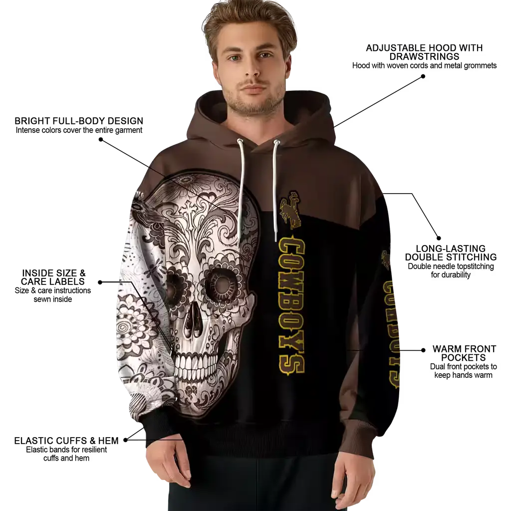 wyoming cowboys sugar skull brown black hoodie latest model wyoming cowboys sugar skull brown black hoodie latest model