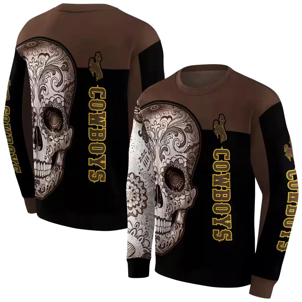 wyoming cowboys sugar skull brown black hoodie premium grade wyoming cowboys sugar skull brown black hoodie premium grade