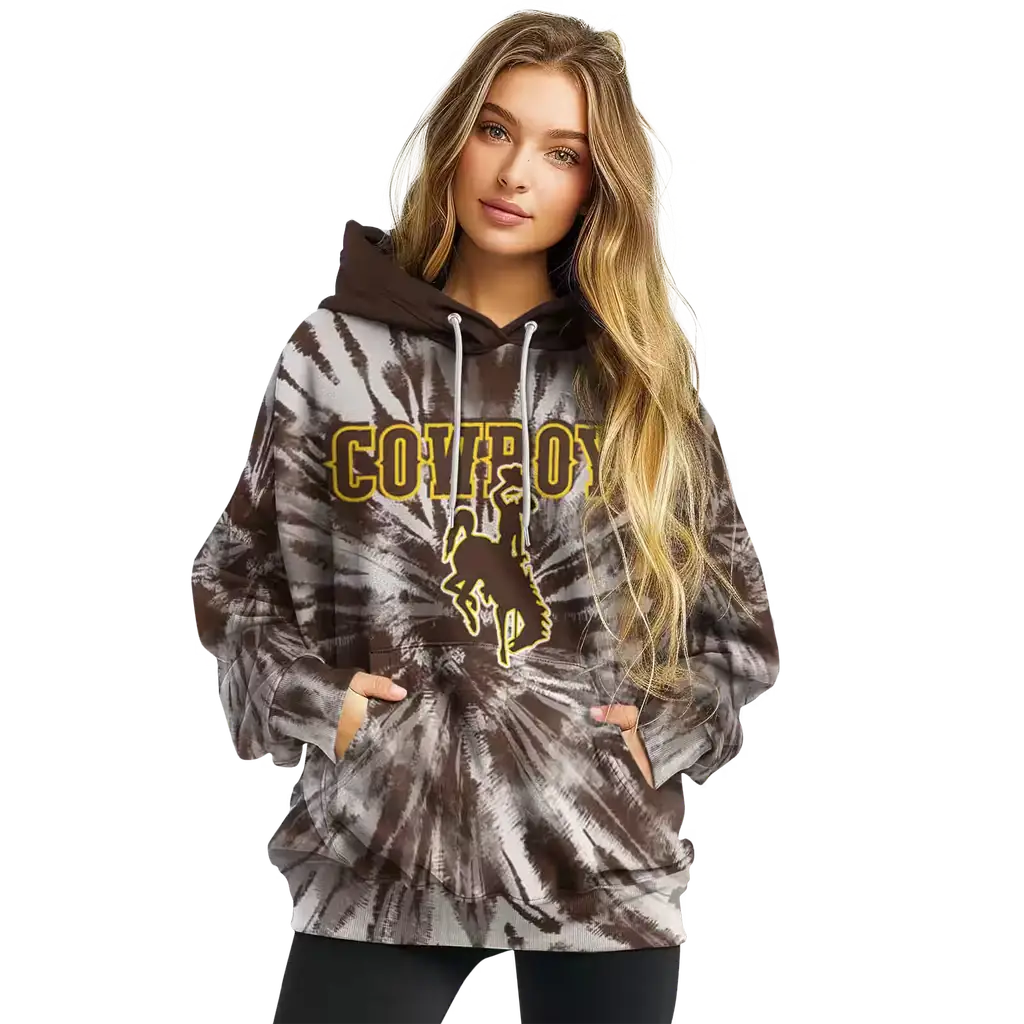 wyoming cowboys tie dye pattern brown hoodie high quality wyoming cowboys tie dye pattern brown hoodie high quality