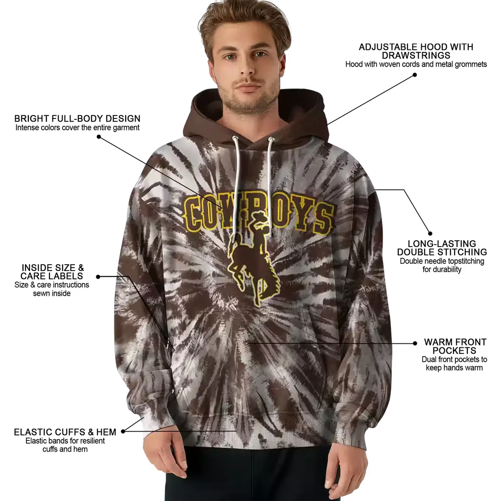 wyoming cowboys tie dye pattern brown hoodie latest model wyoming cowboys tie dye pattern brown hoodie latest model